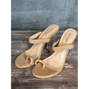 Cape Robbin Macaroon Clear Block Heel Mules Tan Sandals‎ Sz 6.5